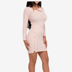 Women's Long Sleeve High Neck Zipper Design Bodycon Mini Dress - Picture 1 of 9
