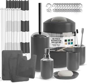Bathroom Set - Gray Bathroom Accessories Set, Bathroom Sets with Shower Curtain - Picture 1 of 12