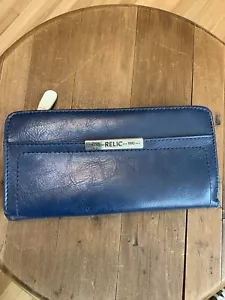 Relic Faux Leather Navy Cream 3 Compartment Women's Wallet Snap Close Zipper - Picture 1 of 22