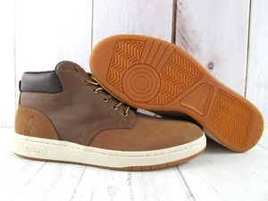 Polo Ralph Lauren stivaletto sneaker in pelle marrone ~ taglia 9,5 - Foto 1 di 11