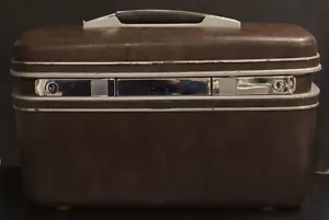 Vintage Samsonite Silhouette Brown Train Hard Makeup Travel Case w/ Tray No Key - Picture 1 of 17