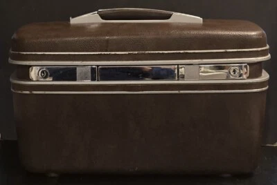 Vintage Samsonite Silhouette Brown Train Hard Makeup Travel Case w/ Tray No Key - Image 1 of 4