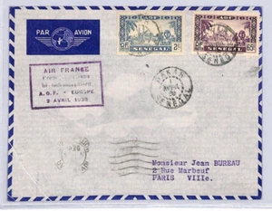 SENEGAL AOF Air Mail Cover FIRST FLIGHT AIR FRANCE Cols Paris Dakar 1938 YZ222 - Picture 1 of 12