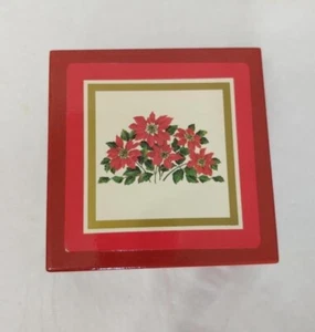 Vintage MCM Pointsettia Coasters Set of Six in Wooden Box Cork Back Christmas - Picture 1 of 6