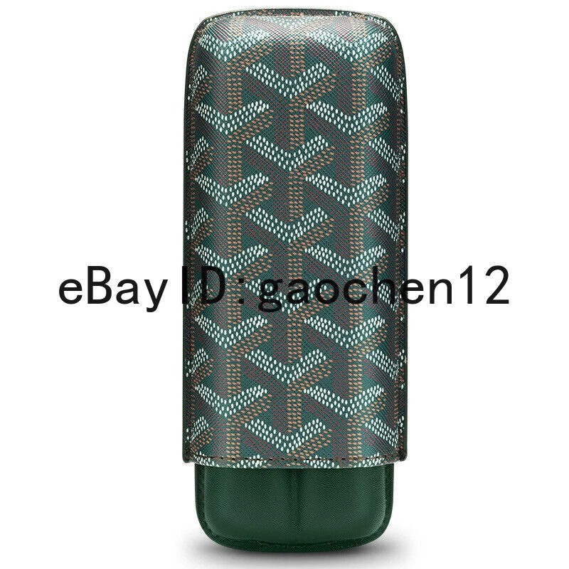 Pocket Cow Leather Case Holder 2 Tube Portable Travel Green Cigar Humidor Box - Image 1 of 4