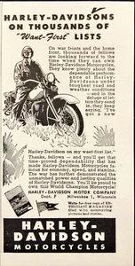 1945 Harley-Davidson Motorcycles On Thousands of Want First Lists Print Ad - Bild 1 von 2