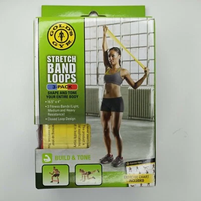 NUEVO GOLD'S GYM Paquete de 3 Lazos de Banda Elástica Ligera Med Resistencia Pesada 16.5" x 4" Foto 1 de 2