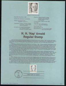 US. SP733. 2191. 65c. H. H. "Hap" Arnold. Great Americans. Souvenir Pages. 1988 - Picture 1 of 1