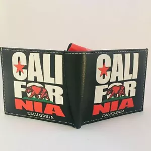 Billetera de cuero doble plegable para hombre California Republic Bear impresa en caja de regalo - Imagen 1 de 5