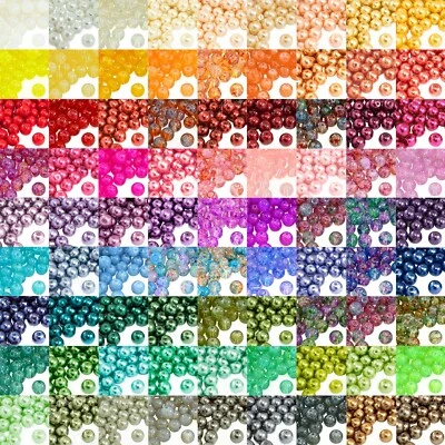 GLASS DRAWBENCH / PEARL BEADS Round Marble Pattern EVERY COLOUR 4mm 6mm 8mm 10mm - Image 1 of 4