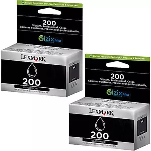 Paquete de 2 cartuchos de tinta originales OEM Lexmark 200 negros para Pro 4000c 5000 5500 - Imagen 1 de 1