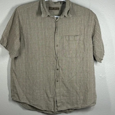 Camisa John Henry Para Hombres XL Mezcla de Lino Manga Corta Abotonada Bronceada Rayas Informal Foto 1 de 4
