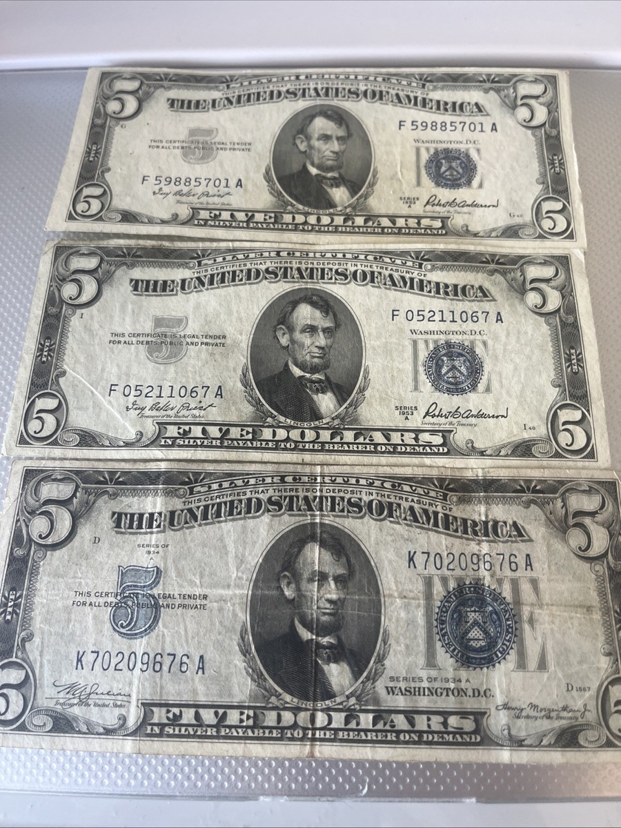 循環ファインコンディションブルーシール 5 ドル紙幣 - 1953 年および 1934 年 D 1934年