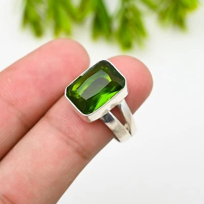 Peridot Lab Created Gemstone 925 Sterling Silver Ring Handmade Jewelry  For Gift - Image 1 of 4