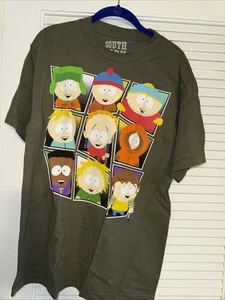 South Park Graphic T-Shirt Men's L M Heather Green Cotton Short Sleeve Faces - Picture 1 of 3