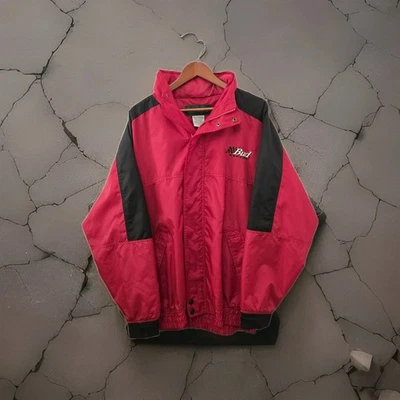 Vintage Budweiser Windbreaker Jacket Men's XL Softshell Bud Racing Red Hooded  - Image 1 of 4