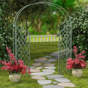 Outdoor Collection Jaida Victorian Antique Dark Green Wrought Iron Trellis Ga... - Picture 1 of 9