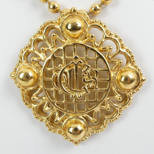 COLLANA PENDENTE VINTAGE CHRISTIAN DIOR MONOGRAMMA INSEGNE TONO ORO