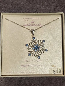 Connections Hallmark Women's Crystal Snowflake Pendant Necklace Stainless Steel - Picture 1 of 9