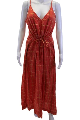 Ace & Jig Womens Maxi Slip Dress Red V-Neck Sleeveless Check Size L - Image 1 of 4
