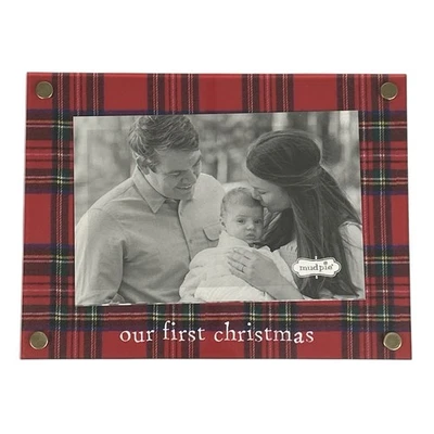 Marco de fotos Mud Pie NUESTRA PRIMERA NAVIDAD rojo a cuadros vacaciones nuevo con etiquetas Foto 1 de 4