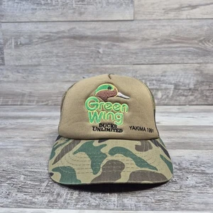 Green Wing Ducks Unlimited Camouflage Hat Cap Meshback Hunting SnapBack  - Picture 1 of 9