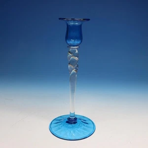 Vidrio de cristal Steuben sin firmar - azul Celeste - candelabro individual - 93/4 pulgadas - Imagen 1 de 3