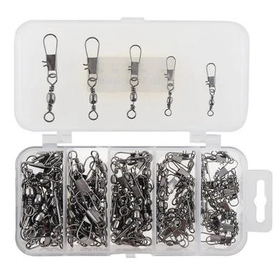 100pc Fishing Swivels with Interlock Snap Tackle Leader Lure Jigs Line Connector Foto 1 de 4
