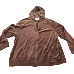 Just My Size Womens Brown Velour Hoodie Relaxed Fit Zip Up Sweatshirt Plus Size - Picture 1 of 7