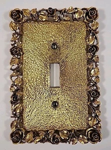 Vintage MATSON Metall Messing Einzelschalter Wandabdeckplatte Rosenblatt Ormolu Schnörkel - Bild 1 von 10