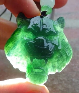 Video Certified Black Green A JADE JADEITE PENDANT Tiger Head 老虎 105986 VS - Picture 1 of 9