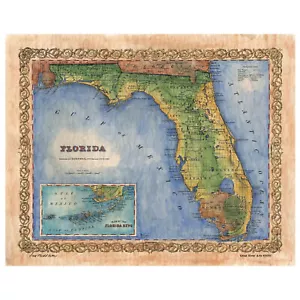 Poster stampa mappa Florida Colton stile vintage arte da parete miglior regalo decorazione casa - Foto 1 di 48