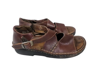 Vintage Minnetonka Sandals Leather Adjustable Buckle Open Toe Top Stitched Sz 7 - Picture 1 of 9