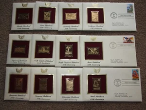 Lotto di 12 repliche in oro 22 Kt STATEHOOD di francobolli USA 1988-1996 - Foto 1 di 5