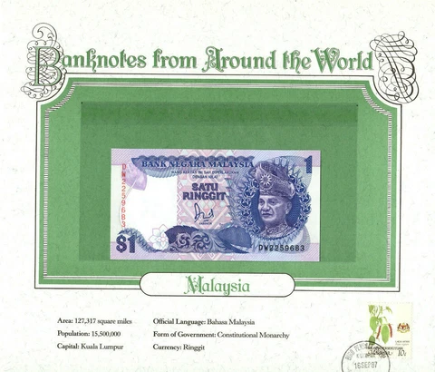 World Banknotes Malaysia 1986 1 Ringgit P-27a UNC Prefix DW2259683 Cover
