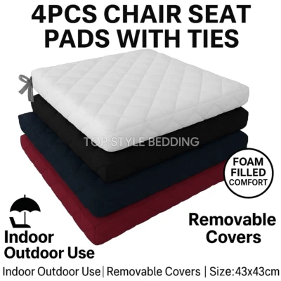 4Pcs Quilted Dining Garden Chair Seat Pads with Ties for Kitchen, Living Room - Image 1 of 4