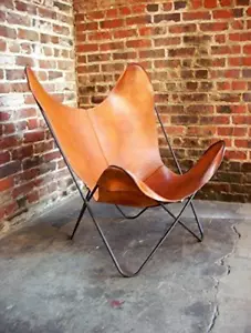 Silla Plegable Mariposa De Cuero De Búfalo Para Sala De Estar - Imagen 1 de 14