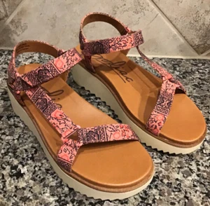 ZODIAC Wmn Sz 7 M Bria Banded Fabric Platform Sandals Coral/Black Print MSRP $89 - Picture 1 of 6