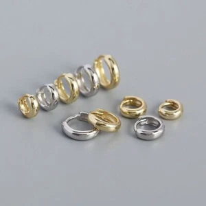 5-9mm Real s925 Sterling Silver Solid Classic Thick Hoop Huggie Clip Earring - Picture 1 of 23