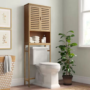 Over the Toilet Bathroom Organizer Space Saver Cabinet Shelf Storage Rack Bamboo