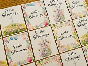 12x Easter Blessings Card Toppers Sentiments Card Making Pastel Watercolour - Picture 1 of 2