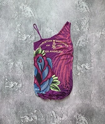 Christian Audigier By EdHardy XS All Printed Mini Dress Tank Rhinestones Flowers - Image 1 of 4