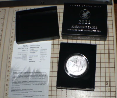 2022-W AMERICAN EAGLE SILVER DOLLAR COIN WITH BOX AND COA (WEST POINT MINT) - Image 1 of 4