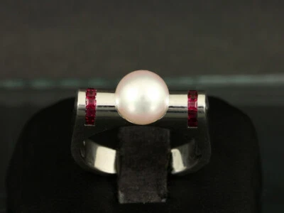 Platin Rubin Brillant Ring mit Perle ca. 0,52ct  17,4g 950/- Platin von Tesarik - Bild 1 von 4