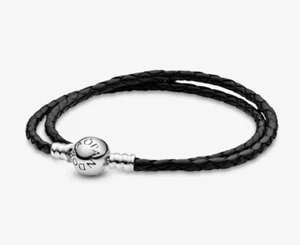 Pandora Moments doppeltes graues Lederarmband  Double Woven Leather  grey 35size - Bild 1 von 7