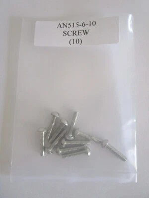 AERONAUTICAL STANDARDS AN515-6-10 Round Head Screw 6-32 x 5/8" Slotted Steel - Lot of 10