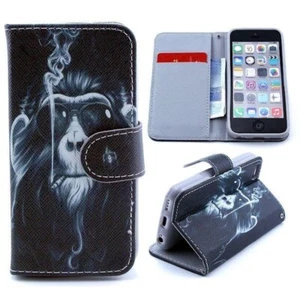 ETUI FOLIO A RABAT iPHONE 5C LE SINGE QUI FUME ECO-CUIR (PU) - Photo 1 sur 6