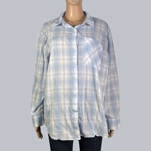 H&M Blue and White Plaid Button Up Shirt Size Medium - "Cathleen" - Picture 1 of 21