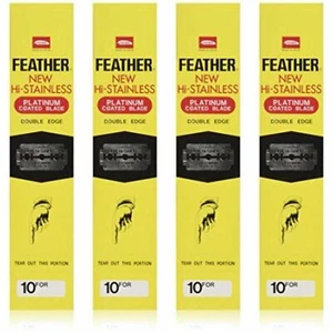 800 count Feather Hi-Stainless Double Edge Platinum Coated Razor Blades-Yellow - Picture 1 of 2