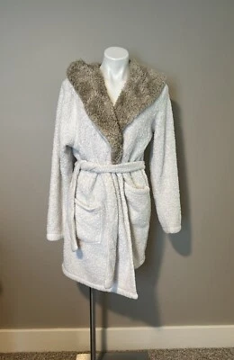 Abercrombie & Fitch Plush Sherpa Cozy Robe Hood Brown Cream Soft Lounge M/L - Image 1 of 4